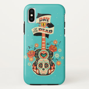 Funda Para iPhone XS Día de la muerta guitarra y cráneo del azúcar