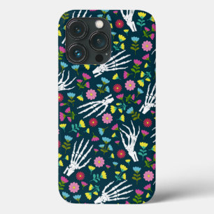 Funda Para iPhone 13 Pro Día de la Muerte Esquetón Manos Floral Negro