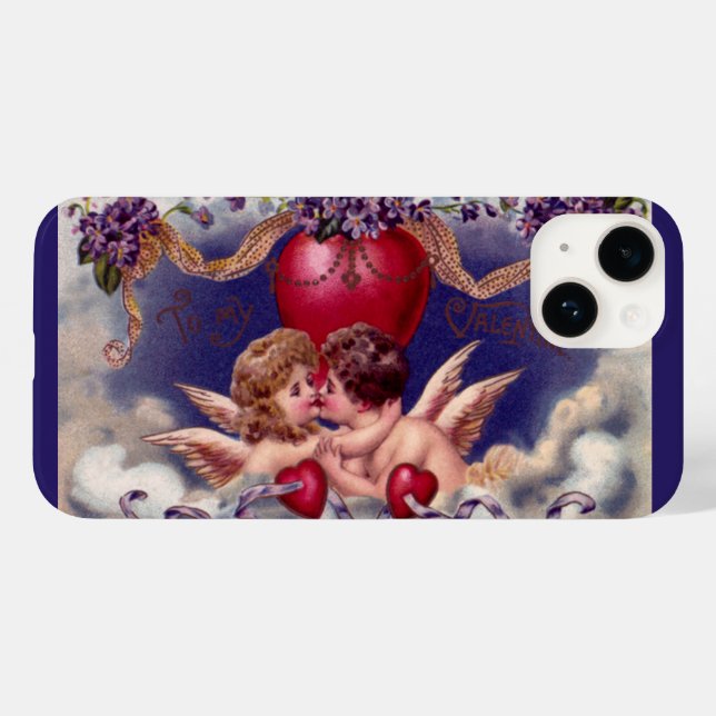 Funda De Case-Mate Para iPhone Día de San Valentín antiguo, querubines se abrazan (Reverso  (Horizontal))