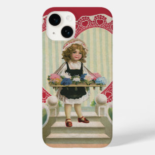 Funda Para iPhone 14 De Case-Mate Día de San Valentín Antiguo y Bonito, Niña con Flo