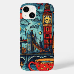 Funda Para iPhone 14 De Case-Mate Día lluvioso en Londres, ilustración colorida de g