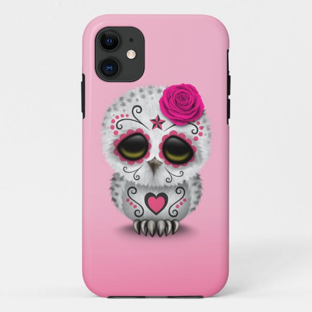 Funda De Case-Mate Para iPhone Día rosado lindo del búho muerto del cráneo del (Reverso)