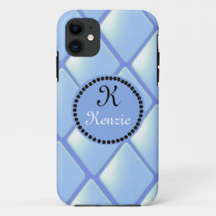 Funda Para iPhone 11 Diamante acolchado azul con monograma