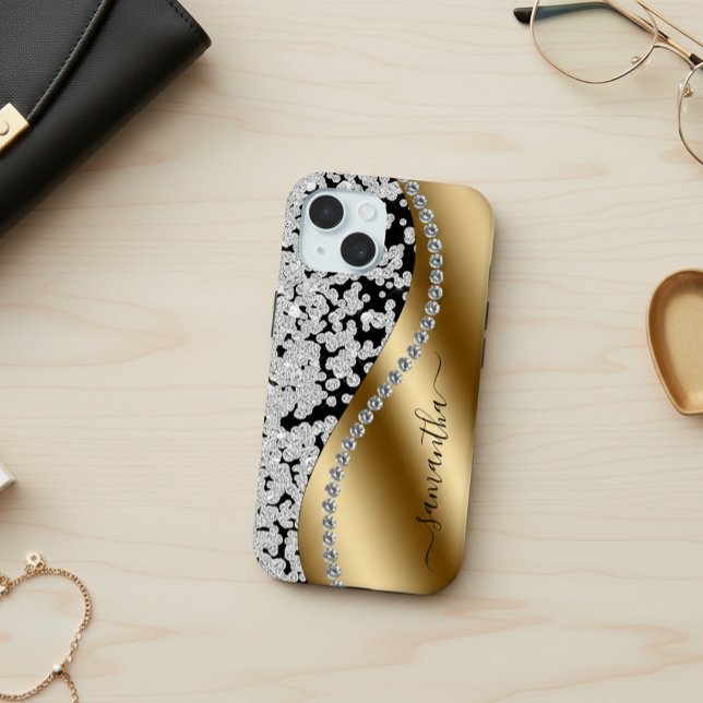 Funda De Case-Mate Para iPhone Diamante Bling Oro Metal Personalizado Script  (Subido por el creador)