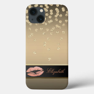 Funda Para iPhone 13 Diamantes de oro elegantes - Labios brillantes