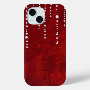 Funda Para iPhone 15 Diamantes En Cuero Rojo