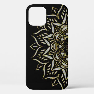 Funda Para iPhone 12 Diamantes falsos textura mandala acento oro