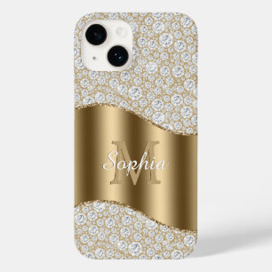Funda Para iPhone 14 De Case-Mate Diamantes, gran monograma dorado, nombre en letra