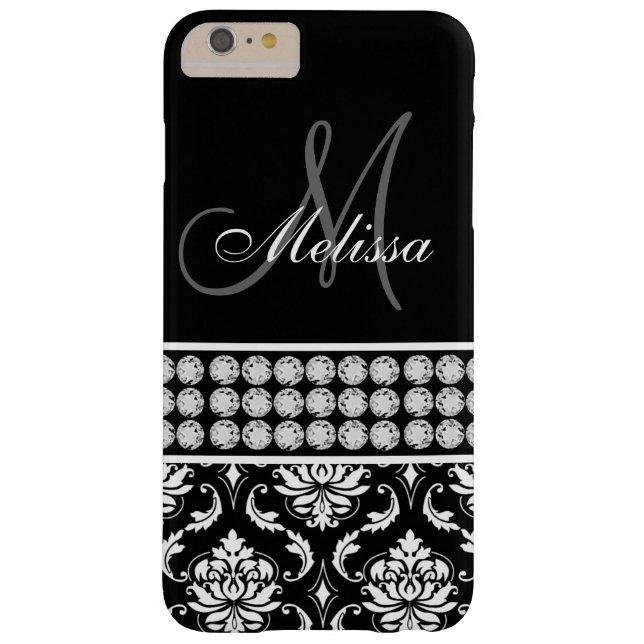 Funda De Case-Mate Para iPhone Diamantes impresos damasco negro personalizados (Reverso)