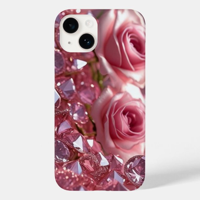 Funda De Case-Mate Para iPhone Diamantes rosas y Petales (Reverso )