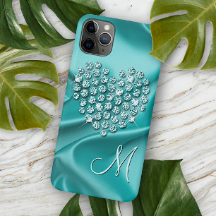 Funda Para iPhone 15 Mini Diamantes Turquesa Personalizados Corazón Patrón d