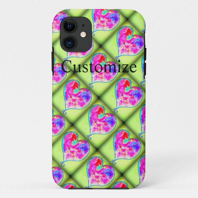Funda De Case-Mate Para iPhone diamantes verdes de corazones rosas (Reverso)