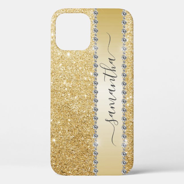 Funda De Case-Mate Para iPhone Diamond Bling Glitter Caligrafía Nombre Rosa Oro  (Reverso )