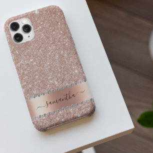 Funda Para iPhone 14 Pro Max De Case-Mate Diamond Bling Purpurina Caligrafía Nombre Rosa Oro