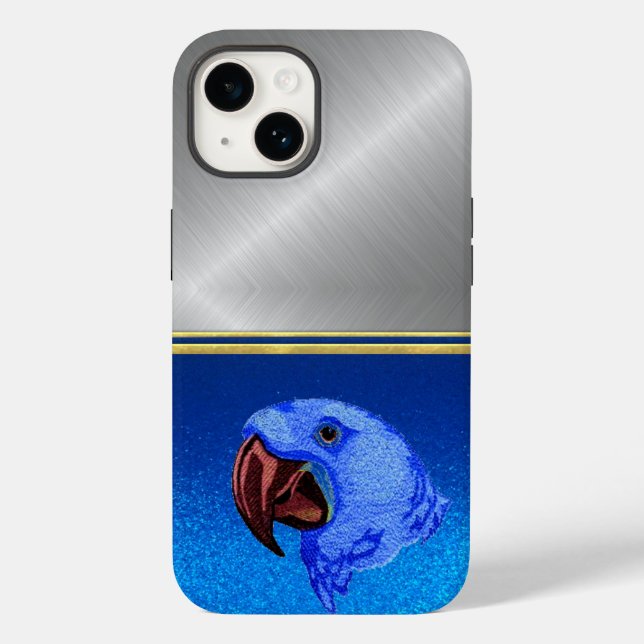 Funda De Case-Mate Para iPhone Diamond Blue Sparkle Parrot Bird Lover Case (Reverso )