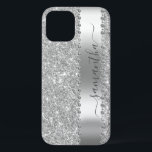 Funda Para iPhone 12 Pro Diamond Faux Purpurina Calligraphy Name Silver<br><div class="desc">Cualquier purpurina o diamantes en diseño son fotos y simulados. Este diseño puede ser personalizado en el área proporcionada cambiando la foto y/o el texto. O puede personalizarse haciendo clic en Personalizar esta plantilla y, a continuación, eligiendo la opción de hacer clic en el personalizar y eliminando o cambiando el...</div>