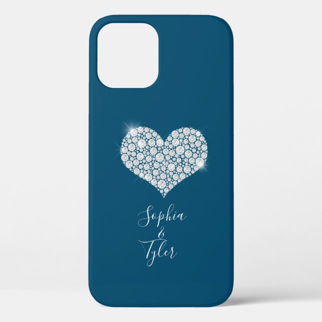 Funda De Case-Mate Para iPhone Diamond Sparkle Heart What Script Names, Ocean Blu (Reverso )