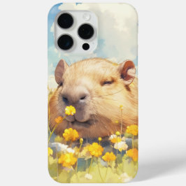 Funda Para iPhone 15 Pro Max Días perezosos de Capibara en flores silvestres