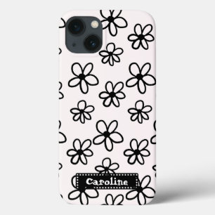 Funda Para iPhone 13 dibujar un teléfono personalizado floral en blanco