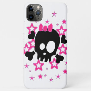 Funda Para iPhone 11 Pro Max Dibujo animado de cráneo negro femenino Blanco