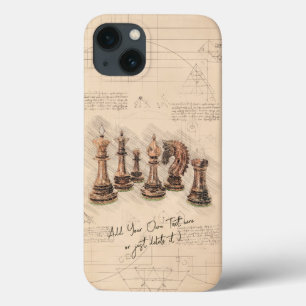 Funda Para iPhone 13 Dibujo de ajedrez de piezas antiguas arte. Regalo