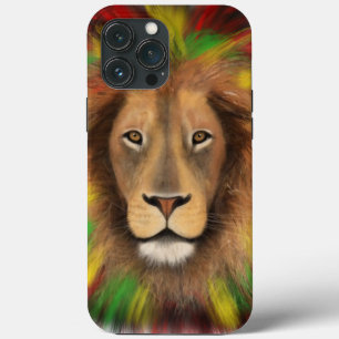 Funda Para iPhone 13 Pro Max Dibujo de cabeza de león Rasta rojo amarillo verde