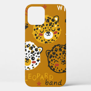 Funda Para iPhone 12 Dibujo de cara de gato de leopardo lindo. Pequeña