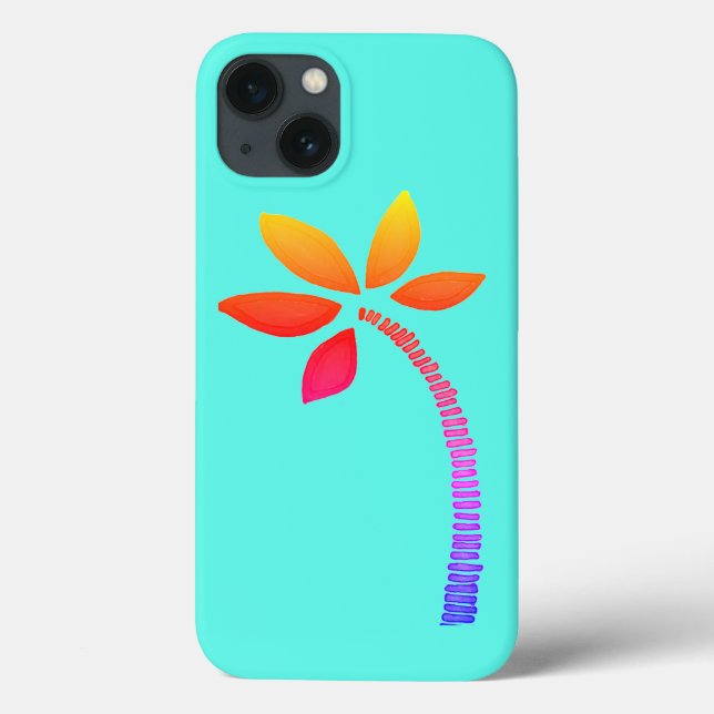 Funda De Case-Mate Para iPhone Dibujo de la palmera arcoiris con fondo azul (Reverso)