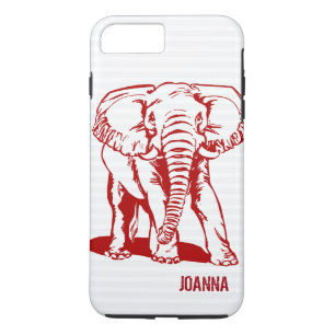 Funda Para iPhone 8 Plus/7 Plus Dibujo de líneas de elefante rojo oscuro