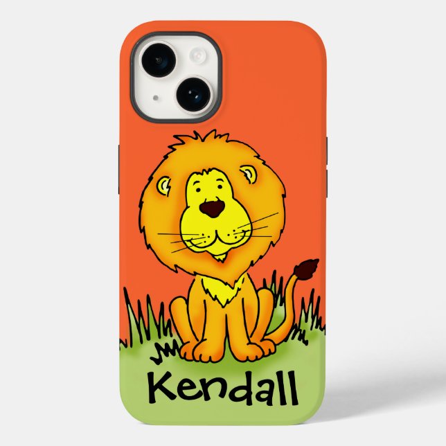 Funda De Case-Mate Para iPhone Dibujo de niños lindos naranjas leones (Reverso )