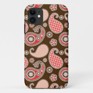 Funda Para iPhone 11 Dibujo de paisley, coral y marrón chocolate