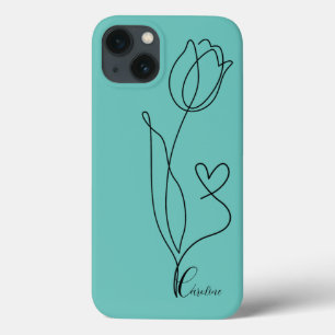 Funda Para iPhone 13 dibujo de rosa de flores negras corazón teléfono p