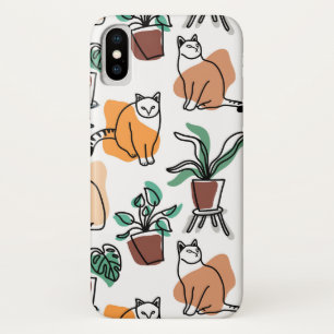 Funda Para iPhone X Dibujo en línea de gatos y flores