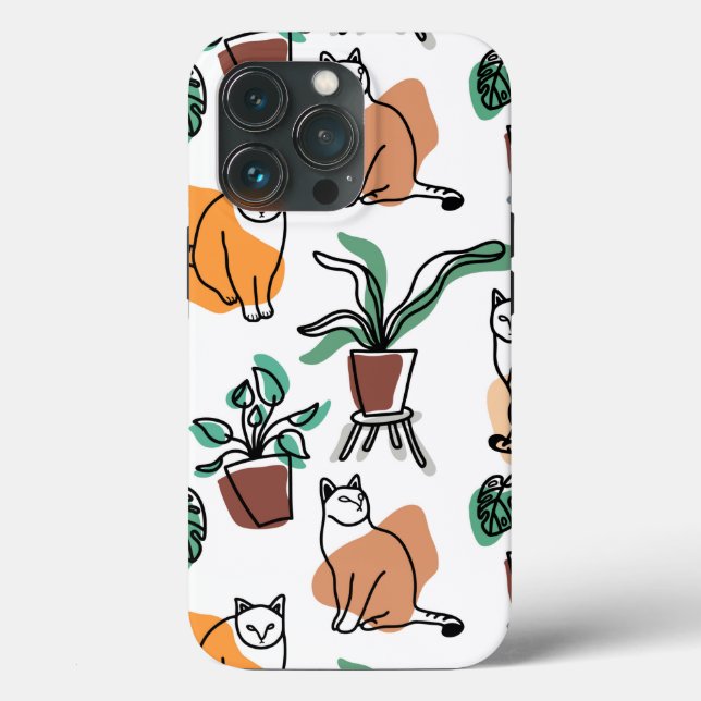Funda De Case-Mate Para iPhone Dibujo en línea de gatos y flores (Reverso )