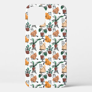 Funda Para iPhone 12 Dibujo en línea de gatos y flores