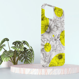 Funda Para iPhone 15 Dibujo floral moderno amarillo brillante círculos 