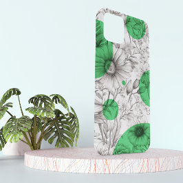 Funda Para iPhone 15 Dibujo floral moderno kelly green círculos retro