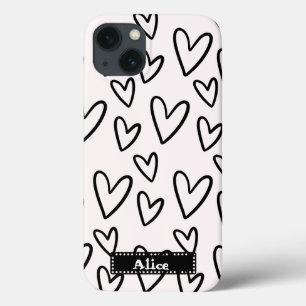Funda Para iPhone 13 dibujo lindo amor de corazón blanco negro personal