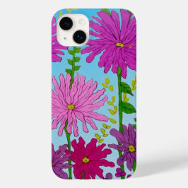 Funda Para iPhone 14 Plus De Case-Mate Dibujo vivo de flores rosadas en azul