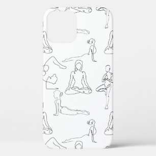 Funda Para iPhone 12 dibujos de líneas de posiciones de yoga blanco