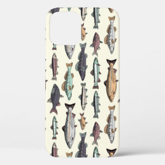 Funda Para iPhone 12 Dibujos de peces de época, patrón sin costuras.