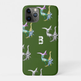 Funda Para iPhone 11 Pro Dinosaur Monograma Infantil Acuarela