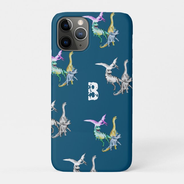 Funda De Case-Mate Para iPhone Dinosaur Monograma Infantil Acuarela (Reverso)