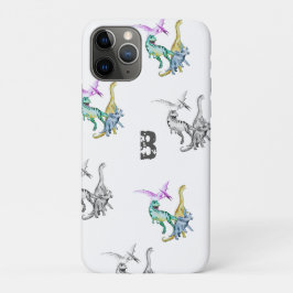 Funda Para iPhone 11 Pro Dinosaur Monograma Infantil Acuarela