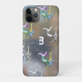 Funda Para iPhone 11 Pro Dinosaurio Acuarela Monograma para Niños