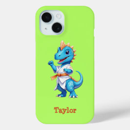 Funda Para iPhone 15 Dinosaurio de karate azul