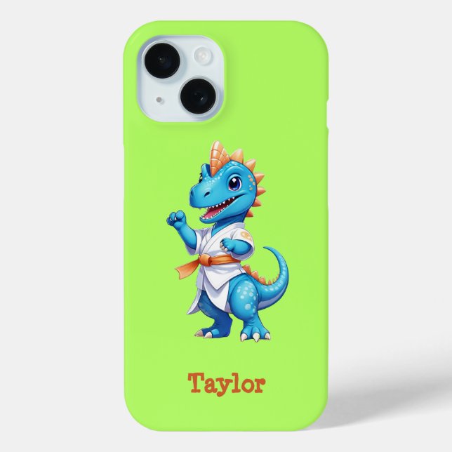 Funda De Case-Mate Para iPhone Dinosaurio de karate azul (Reverso )