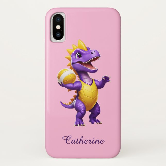 Funda De Case-Mate Para iPhone Dinosaurio de voleibol púrpura (Reverso)
