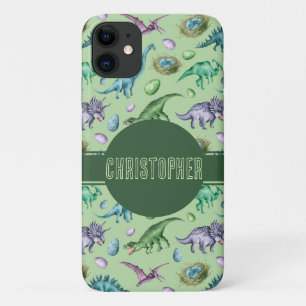 Funda Para iPhone 11 Dinosaurio Jurásico Verde con nombre