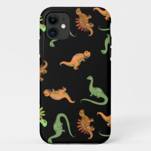 Funda Para iPhone 11 Dinosaurios cortos sobre fondo negro
